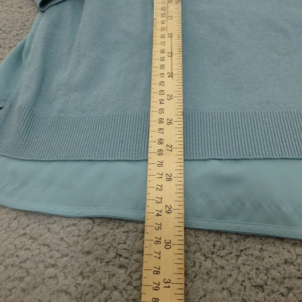 LOFT Sweater Top Womens Large Light Blue Mixed Media V-Neck High Low Back Pleat